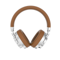 Groove Studio Brown headphones, front view showing the control buttons on the base of the earcup