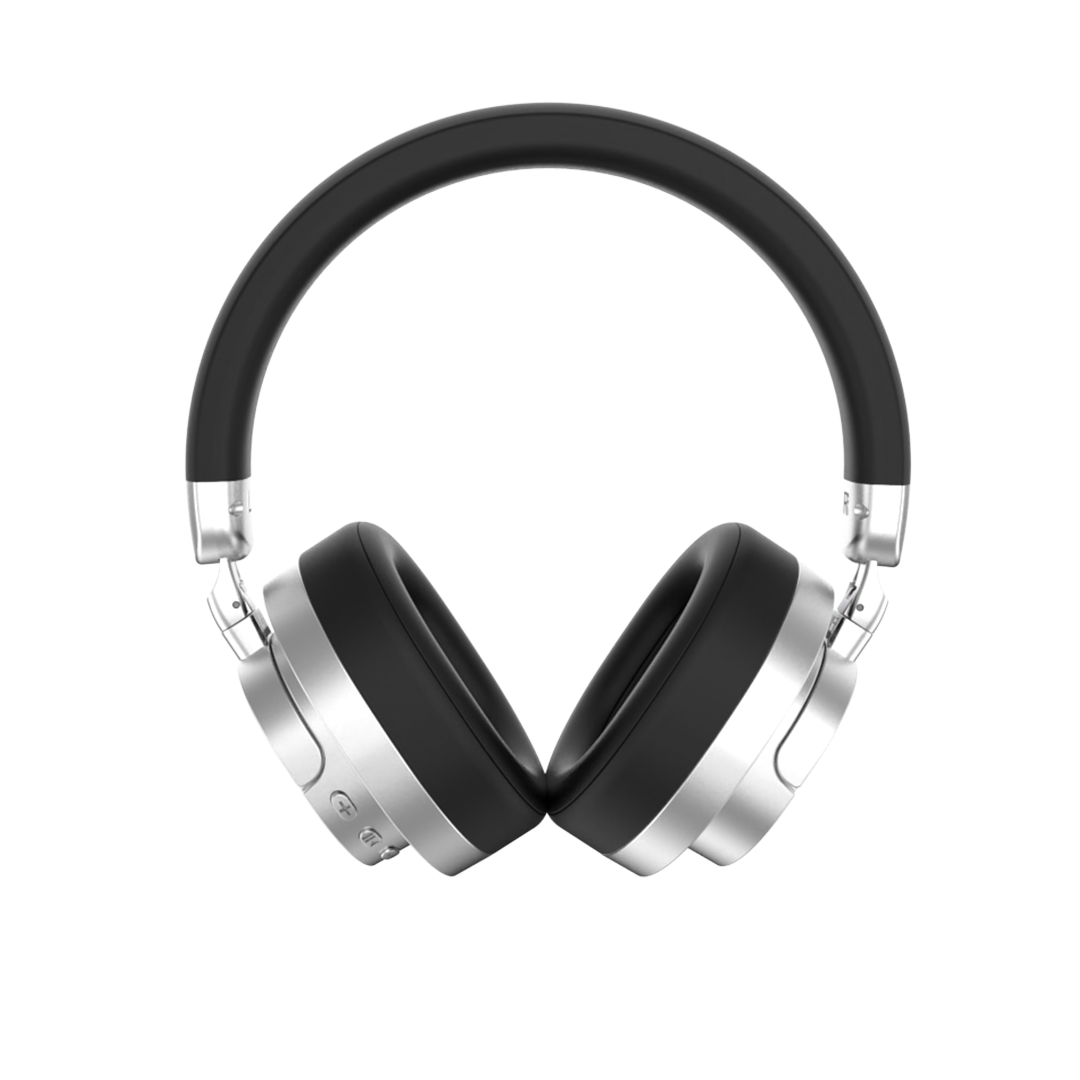 Groove Studio wireless over-ear headphones in Black with silver accents, front view with headband arched