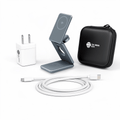 Gray - FlexCube Slim Qi2 3-in-1 Wireless Charger for Samsung Galaxy on charging stand on a white background
