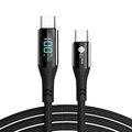 USB-C Fast Charging and Data Cable (100W / 140W) | Link Core |Black charging cable with digital display on a white background